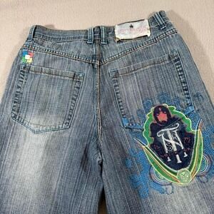 Y2K Notorious Blue Denim Baggy Shorts Embroidered Skater 34